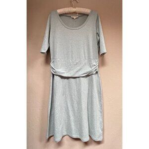 Synergy Meredith Dress Kyanite Womens Large Gray Elbow Sleeve Ruched Casual New